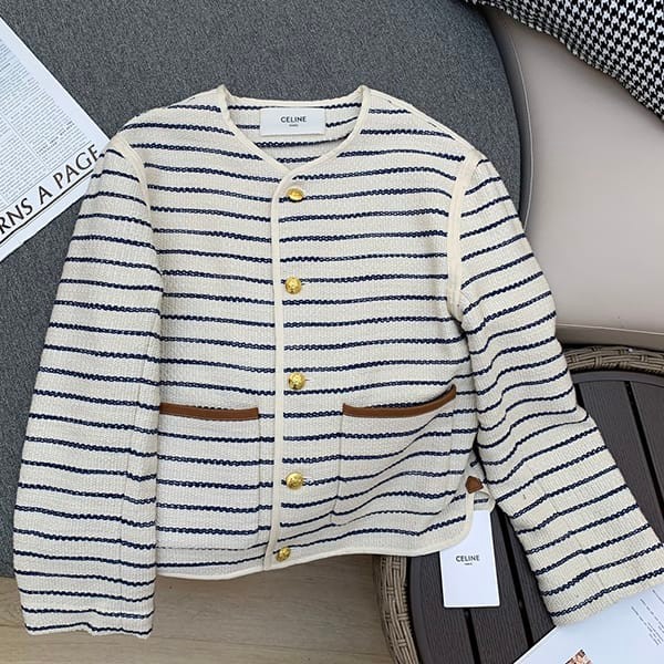 Must-have! Celine replica striped cotton cardigan jacket 2V59M688T97MI