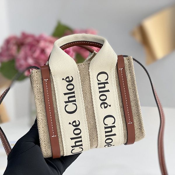 Love at first sight? Chloe WOODY replica mini tote bag linen canvas chr66321