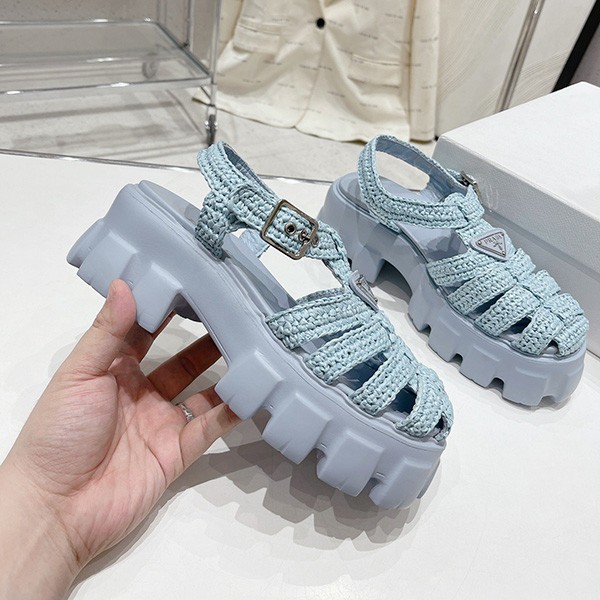Replica Prada Sandals with Triangle Logo Monolith Raffia pum30029