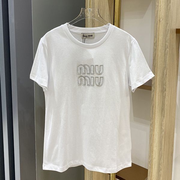 Miu Miu embroidered cotton T-shirt myp92940, loved by many celebrities