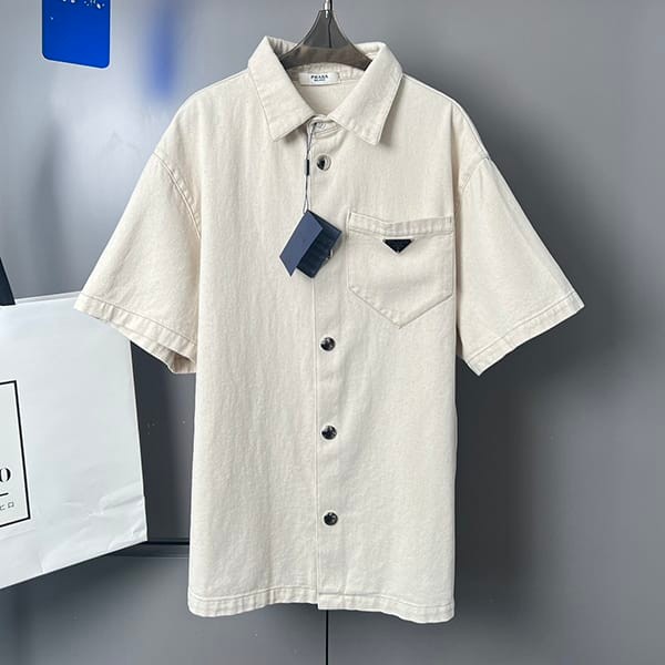 Replica Prada with Tracking Triangle Logo Cotton Poplin Shirt puc16500