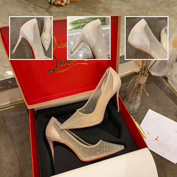 Cheap price! Louboutin Follies Strass 100mm Nude High Heels Rug22273