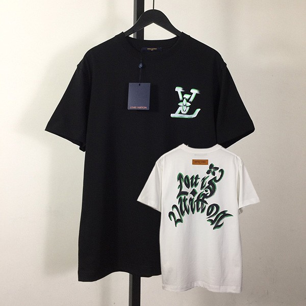 [Before it sells out!] Louis Vuitton Graphic Crew Neck T-Shirt Replica 2 Colors vuu20359