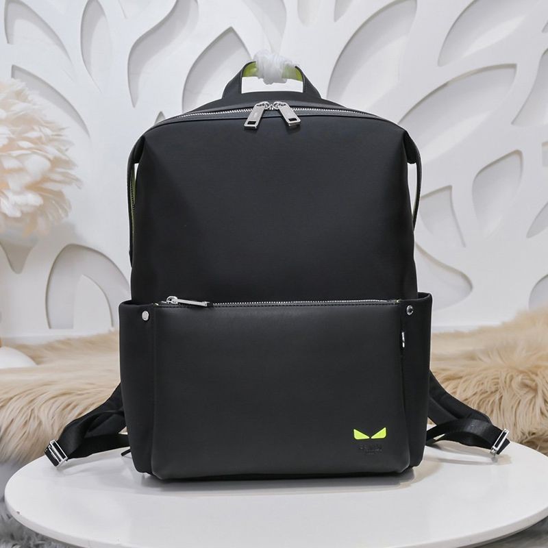 Rare color Fendi copy black nylon and leather backpack feq17149