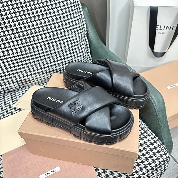 Free shipping Miu Miu replica logo leather slide sandals 59979NF0002 Free shipping Miu Miu replica logo leather slide sandals 59979NF0002