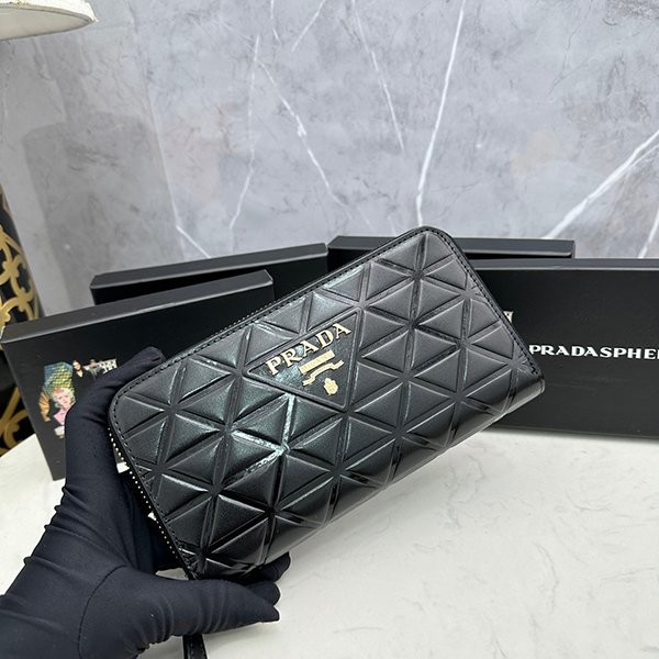 Immediate delivery Prada fake brushed leather long wallet zip around ML201