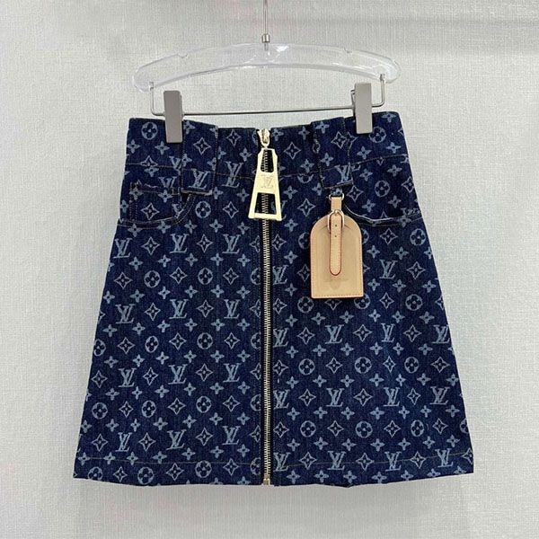 [Great Deal] Louis Vuitton Zipper Denim Fake Mini Skirt 1ABIOO