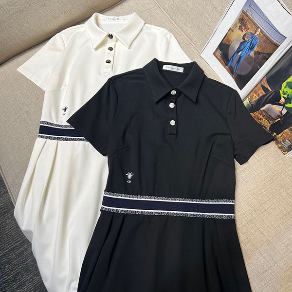 [Elegant silhouette☆] Dior copy short dress in white and black dek57605