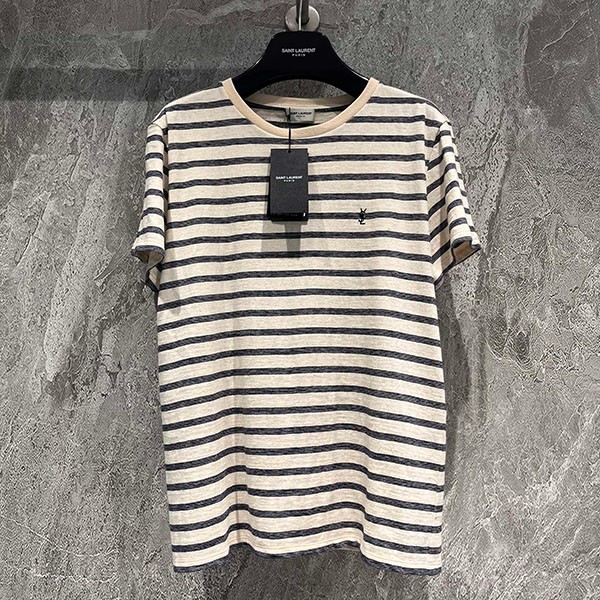 YSL Replica Marine Stripe Top with Embroidered YSL Logo Saw56496 YSL Replica Marine Stripe Top with Embroidered YSL Logo Saw56496