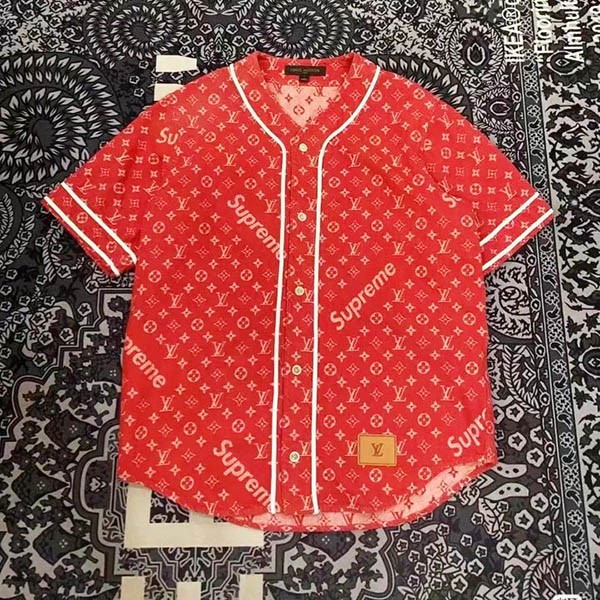 Louis Vuitton Supreme Replica Jacquard Denim Baseball Uniform Red vud09095 Louis Vuitton Supreme Replica Jacquard Denim Baseball Uniform Red vud09095