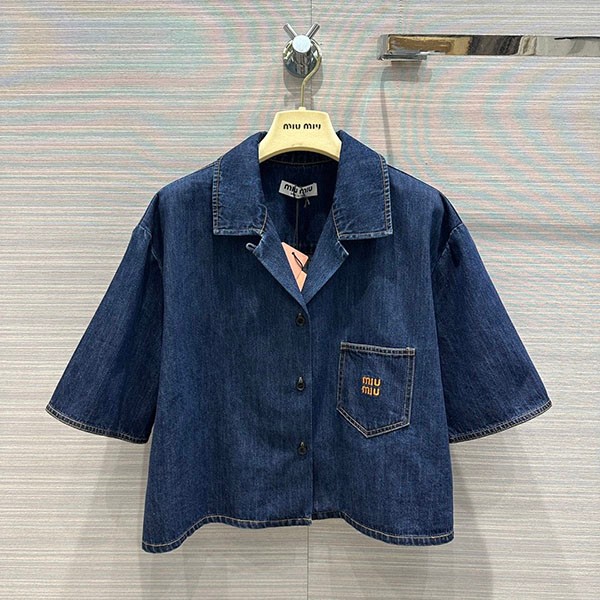 Miu Miu denim short sleeve shirt replica myd57076 Miu Miu denim short sleeve shirt replica myd57076