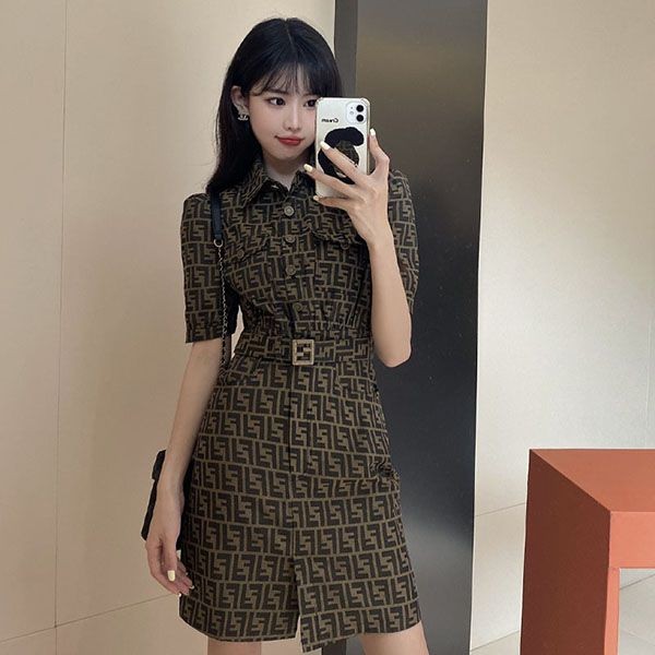 No.1 Popular Fendi★ Brown Twill Dress★ Shirt Dress Fake fer54733 No.1 Popular Fendi★ Brown Twill Dress★ Shirt Dress Fake fer54733