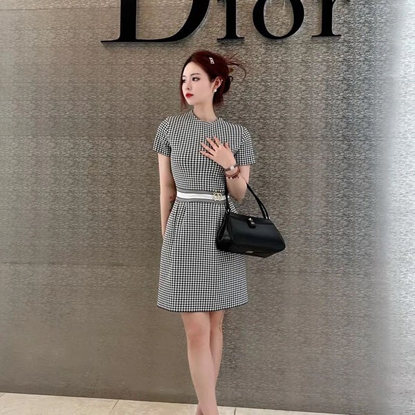 23 Autumn/Winter New Arrivals Classic Popular Dress Dior Copy Gingham Check Mini Dress 344R10AM532X9330