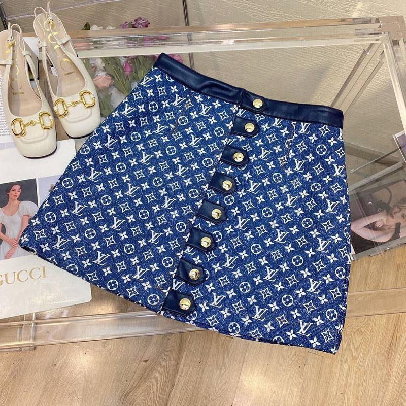 Rare Louis Vuitton Replica Monogram Jacquard Denim A-Line Skirt vua13509