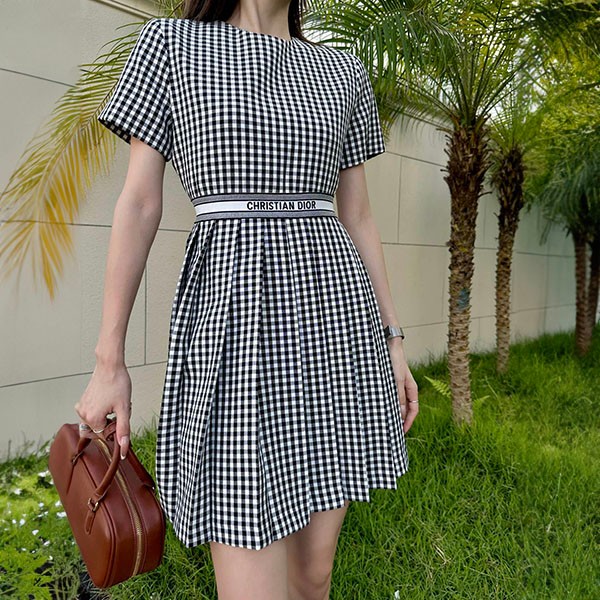 Immediate delivery Dior replica gingham check mini dress dej79586
