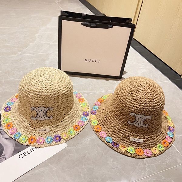 Very popular: Celine Triomphe copy hat, raffia, beige, first come first served? Cec28454