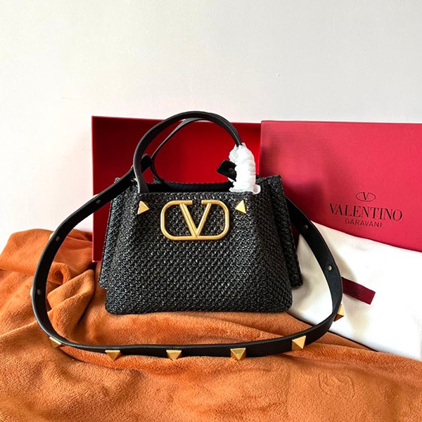 Valentino Replica Garavani V Logo Viscose & Leather Basket Bag Vul89265