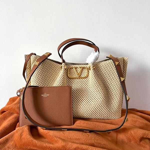 Valentino Replica Garavani V Logo Viscose & Leather Basket Bag Vus20515