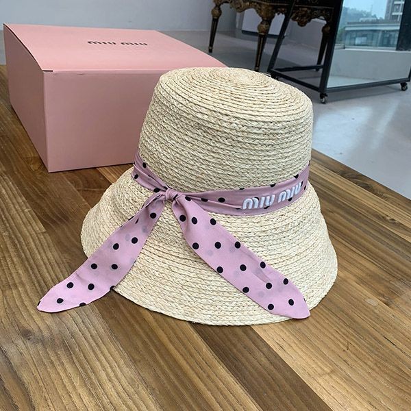 No.1 Popular Miu Miu Raffia Hat Dot Ribbon mye11767