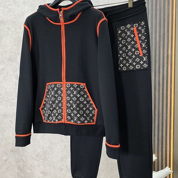 Louis Vuitton Print Hoodie Parka Fake Top and Bottom Set vum20735 Louis Vuitton Print Hoodie Parka Fake Top and Bottom Set vum20735