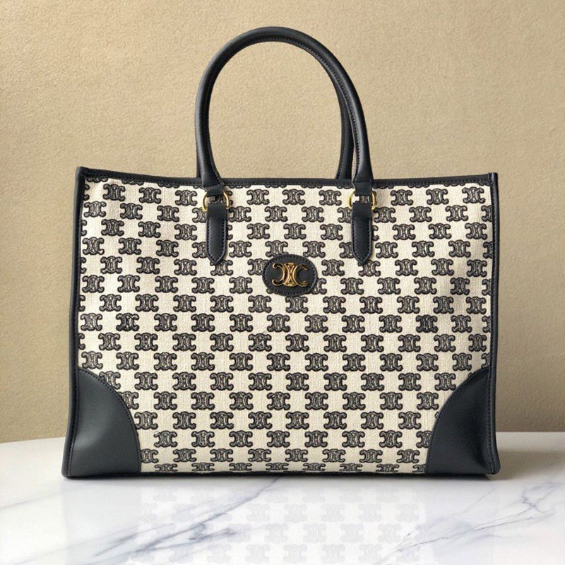 Rare [Celine Tote Bag Replica] Triomphe Embroidered Textile Handbag 194342CS83