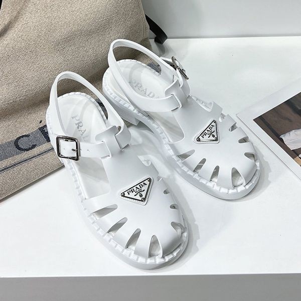 Very popular: Prada fake foam rubber logo sandals with metal buckle pul78271
