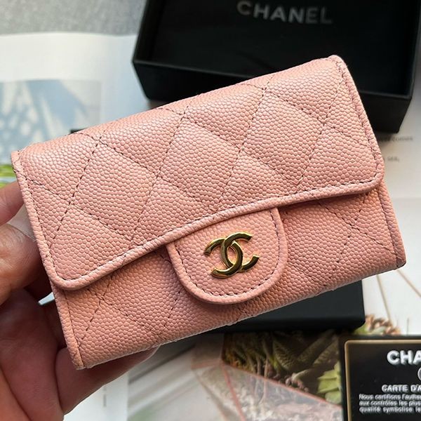 High quality Chanel mini wallet caviar replica light gold hardware shn02147