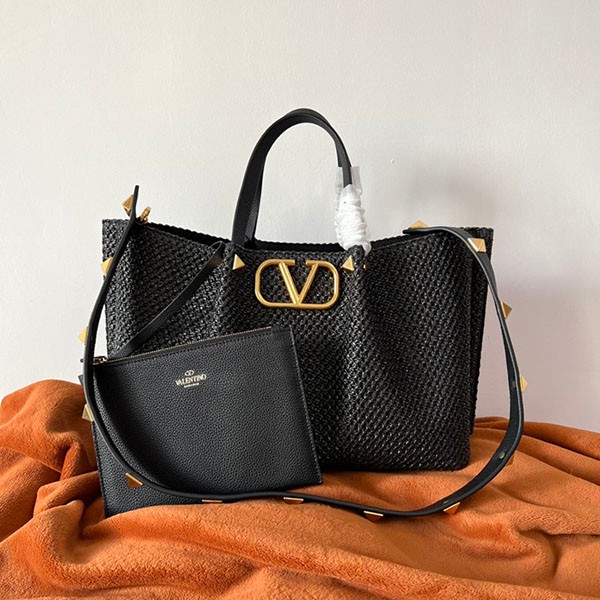 Valentino Garavani Replica V Logo Viscose & Leather Basket Bag Vuq56816