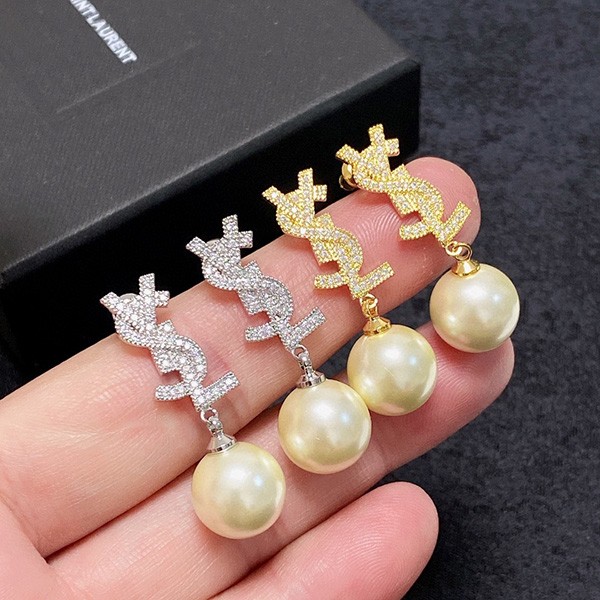 Saint Laurent Monogram Logo Pearl Earrings Replica Say50170