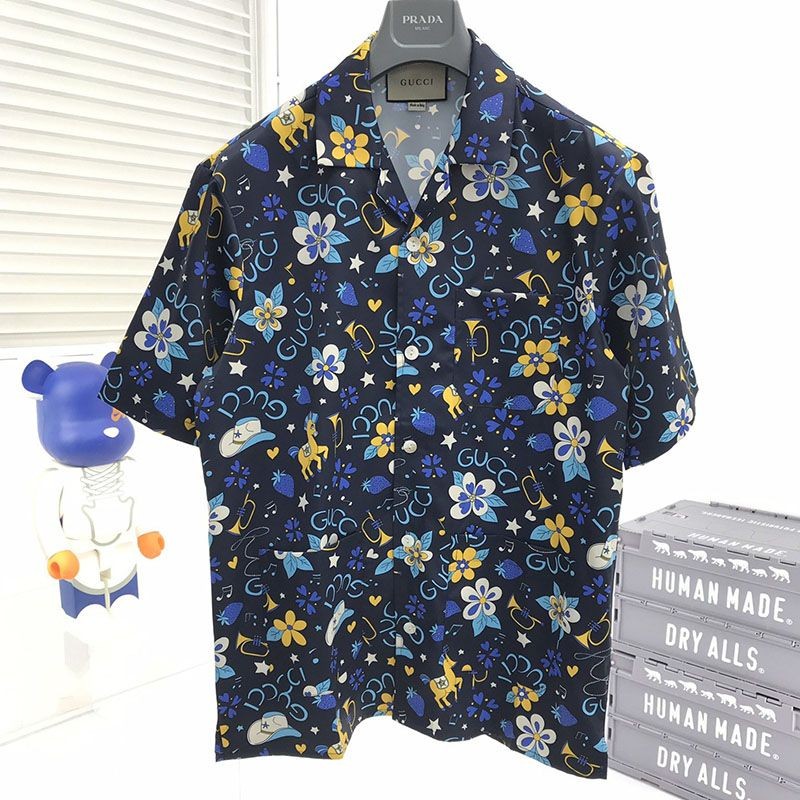 [Not available in Japan] Gucci Geometric Print Bowling Shirt Replica Top and Bottom Set gur57279