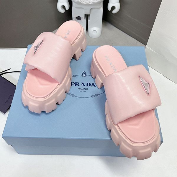 Easy to use Prada copy monolith quilted leather sandals with logo puu44788 Easy to use Prada copy monolith quilted leather sandals with logo puu44788