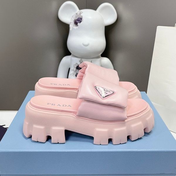 Easy to use Prada copy monolith quilted leather sandals with logo puu44788