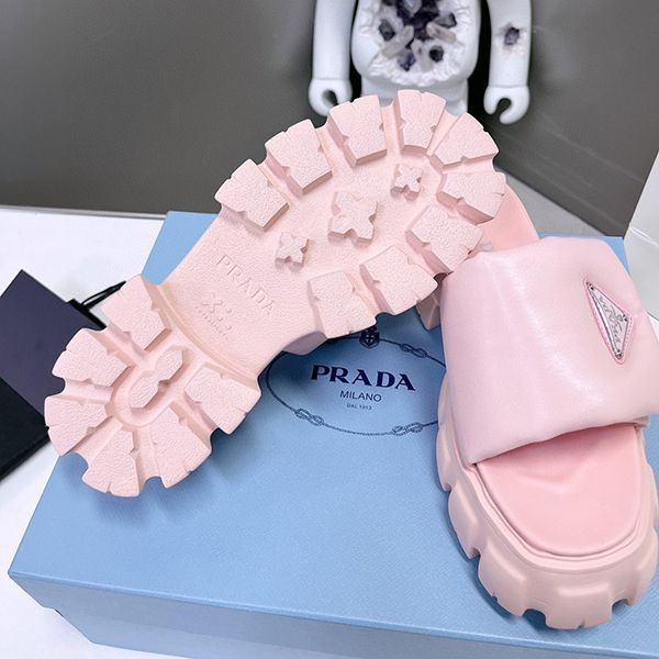 Easy to use Prada copy monolith quilted leather sandals with logo puu44788