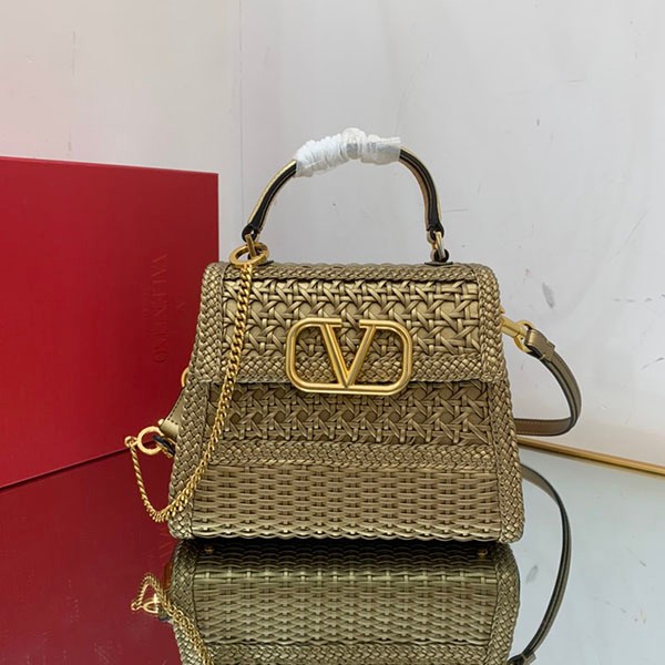 [Very Popular] Valentino Replica V-Sling Raffia Handbag Vuy14915