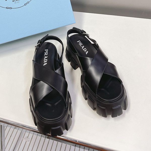 Classic Prada Monolith Brushed Leather Sandals Replica pud42789 Classic Prada Monolith Brushed Leather Sandals Replica pud42789