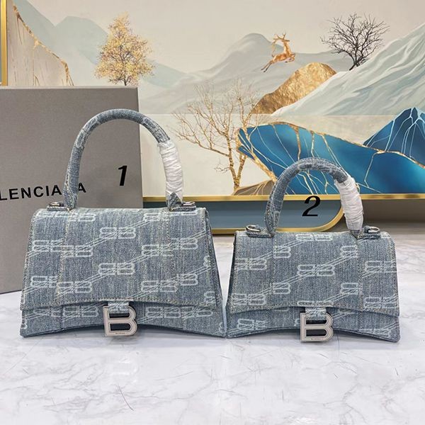 Hard to find Balenciaga denim BB Monogram replica Hourglass handbag baw12961