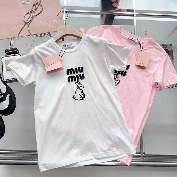 Best Price Guaranteed Miu Miu Embroidered Cotton T-Shirt Replica myl63098 Best Price Guaranteed Miu Miu Embroidered Cotton T-Shirt Replica myl63098