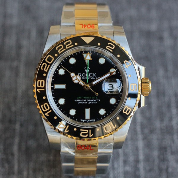 Rolex GMT Master II Replica Automatic 18K Yellow Gold & Stainless Steel Men's Black 116713