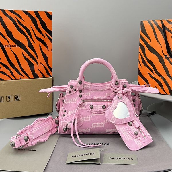 Balenciaga BB Monogram Denim Handbag Replica with Tracking bar11378