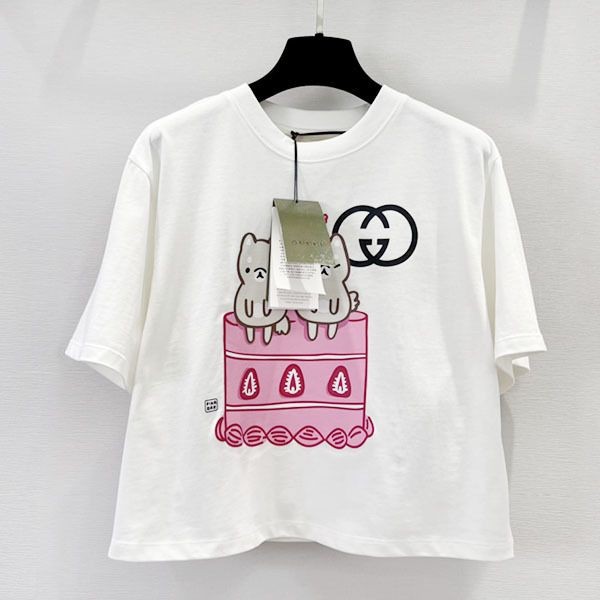 Instant Shipping Gucci Kawaii Cropped Cotton Jersey T-Shirt Fake Print 717684XJFBL9095