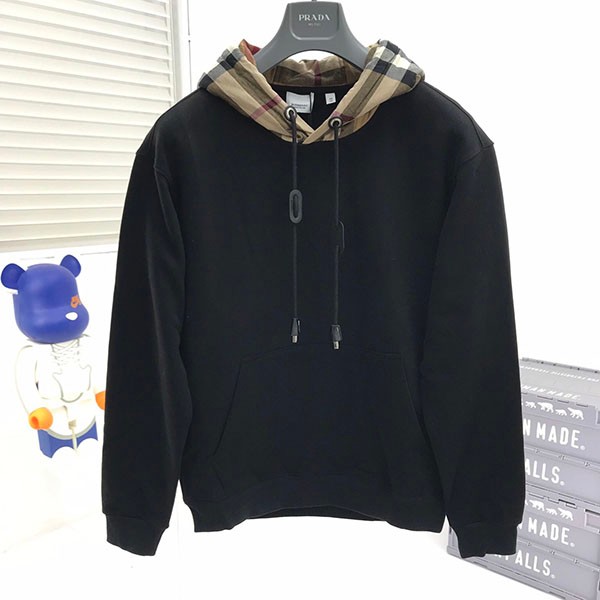 Burberry Replica Check Hoodie Black Bal31275