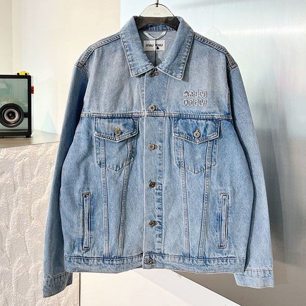 miumiu logo cropped denim jacket replica mym49757 miumiu logo cropped denim jacket replica mym49757