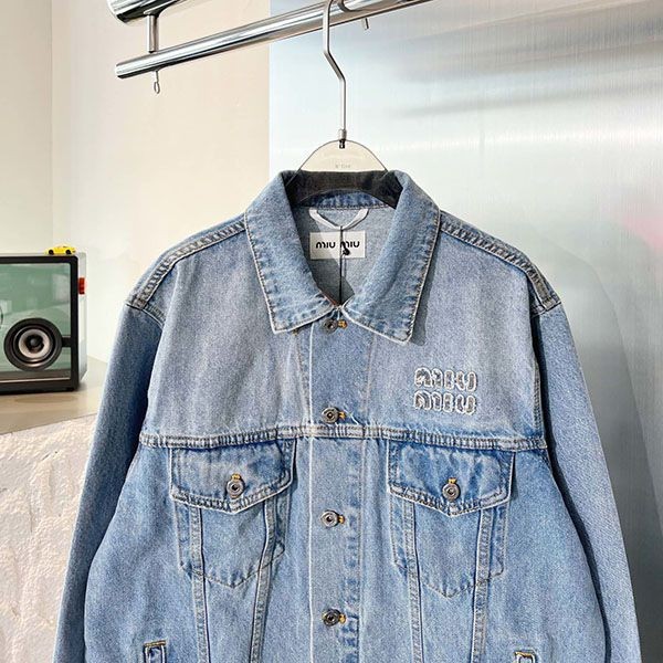 miumiu logo cropped denim jacket replica mym49757