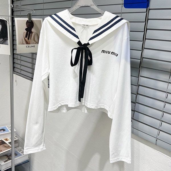 Miu Miu embroidered logo sailor collar cropped replica myw91174