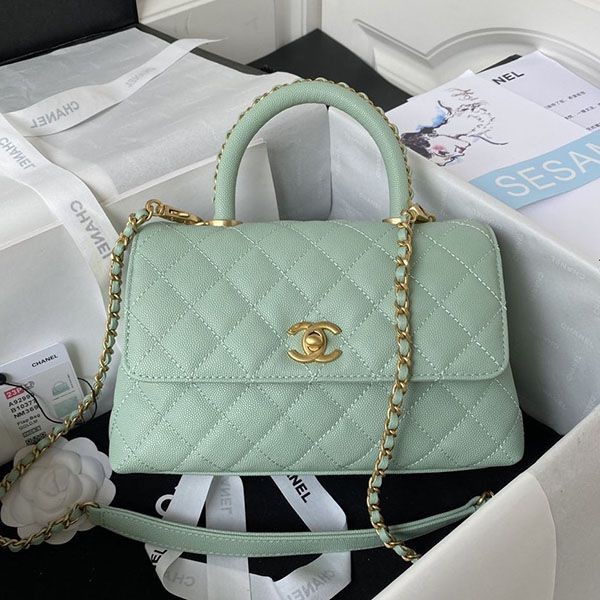 Rare Chanel Coco Handle Replica 24cm S Size Green shj20801 Rare Chanel Coco Handle Replica 24cm S Size Green shj20801