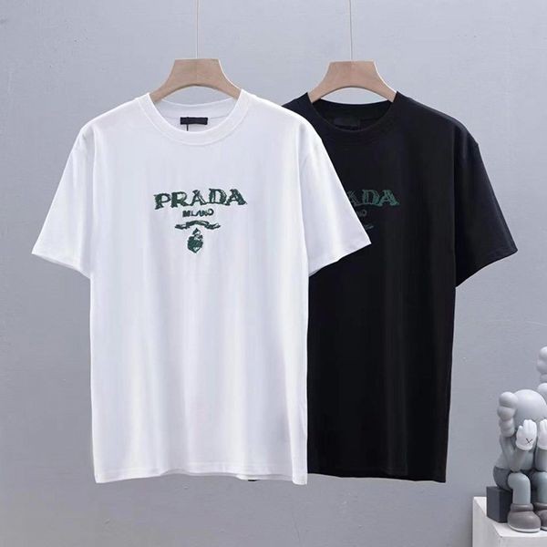 Prada simple embroidered logo cotton T-shirt replica 2 colors available now puu61170