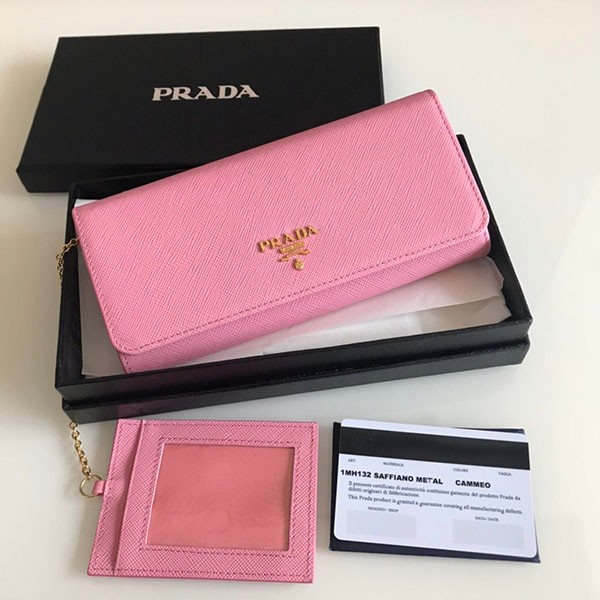 Extremely rare! Prada long wallet with coin purse and fake pass case, logo, leather put88593