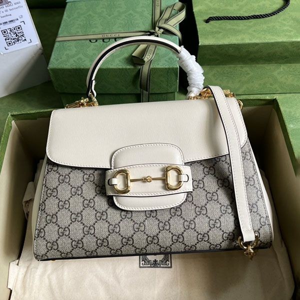 Hard to find fake Gucci [Horsebit 1955] grey leather handbag guy91036