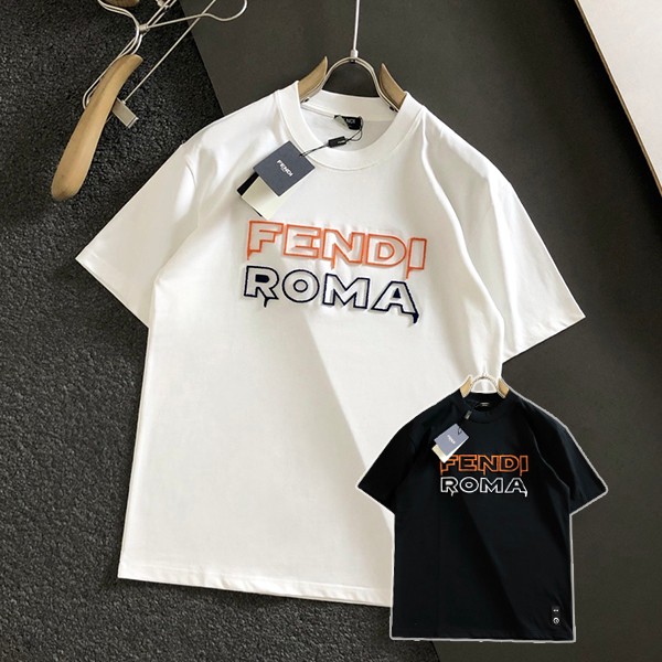 Very popular all over the world? Fendi replica cotton T-shirt with embroidered logo, 2 colors, few37556 Very popular all over the world? Fendi replica cotton T-shirt with embroidered logo, 2 colors, few37556