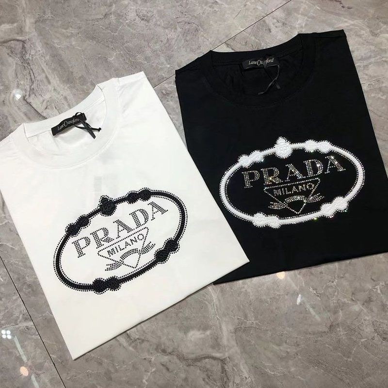 Very popular!! New color Prada logo T-shirt replica unisex white black pua92336 Very popular!! New color Prada logo T-shirt replica unisex white black pua92336